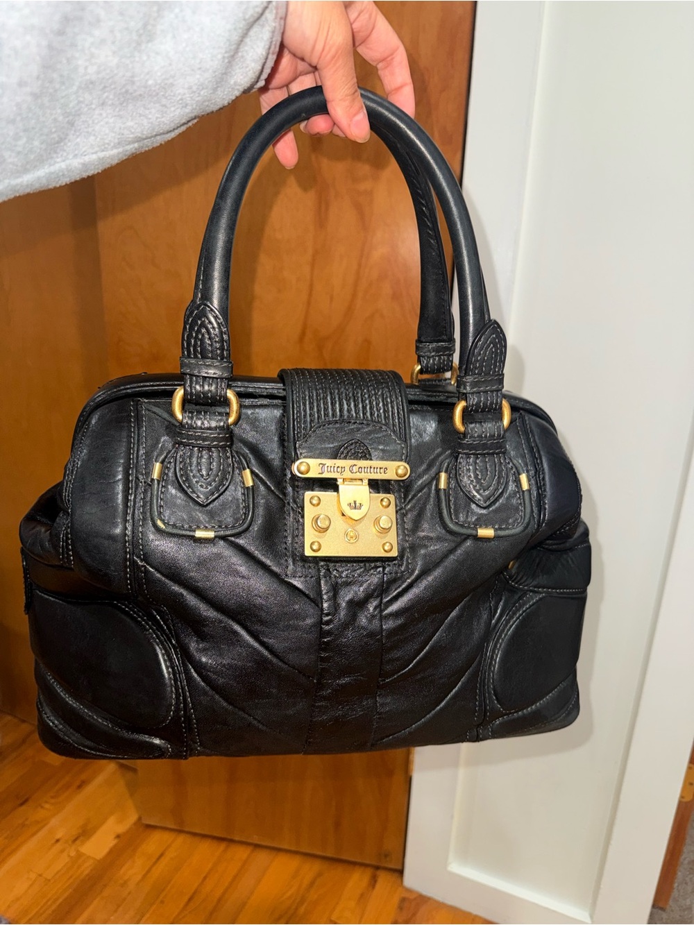 Juicy Couture Black Leather Handbag Purse Vintage Y2K Size Large